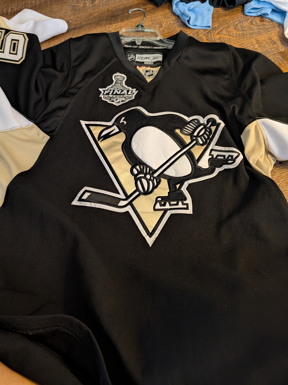 Reebok Pittsburgh Penguins Fleury Black Hockey Jersey with Team Crest